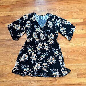 Xhilaration Black Floral Dress | Bell Sleeve | Mini Dress | Size XL